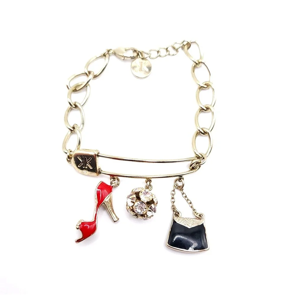 Kardashian Kollection Gold Charm Bracelet Heel Handbag Crystal
